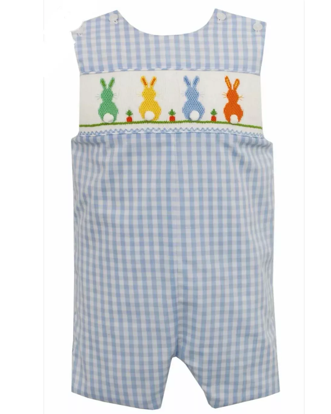 Anavini Boys Blue Gingham Smocked Bunnies Jon Jon