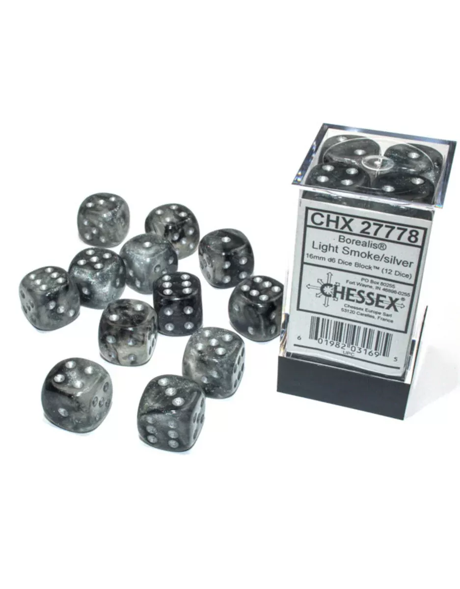 Borealis Light Smoke/Silver Luminary D6 Dice Set (12) CHX27778