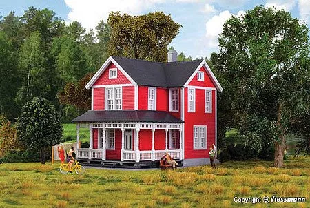 Kibri 38840 HO Scale Swedish 2-Story House -- Kit - Red - 6 x 3-9/16 x 4-13/16"15.2 x 9 x 12.2cm