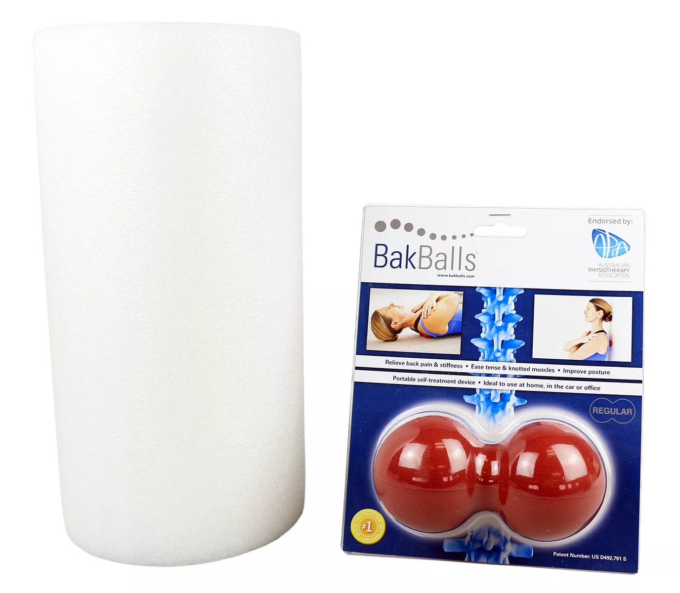 Mobility Kit – Regular – BakBalls (red regular) and 12 white foam roller