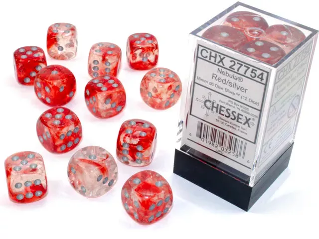 Nebula 16mm D6 Red/Silver Luminary Dice (12) CHX27754