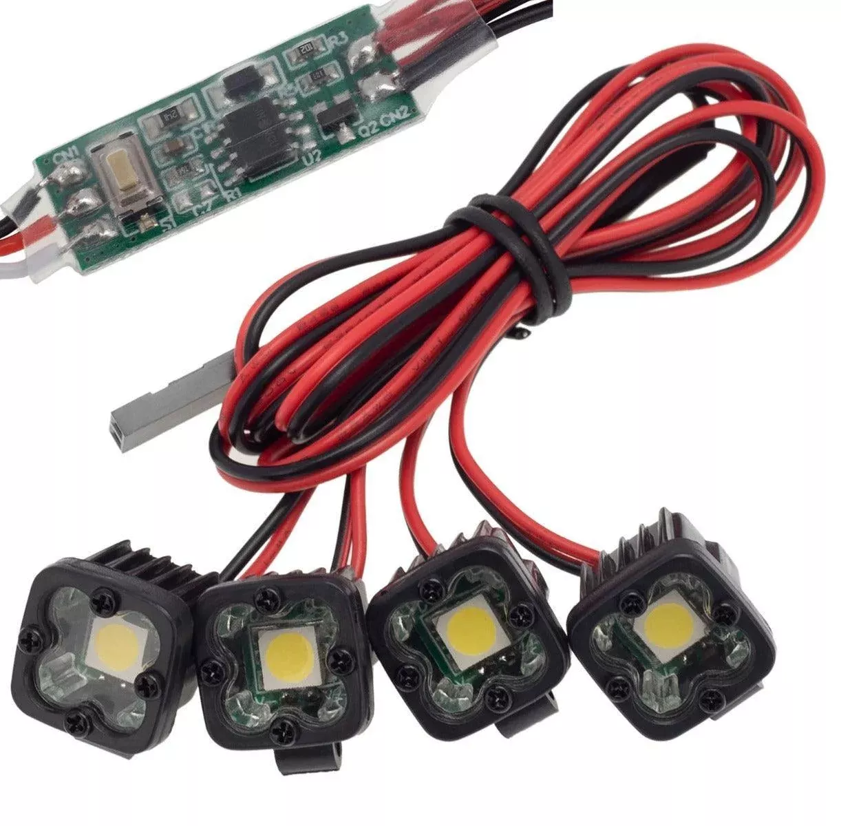 PowerHobby RC 4 LED Lights Headlights Spotlight w/ Controller for 1/10 1/8