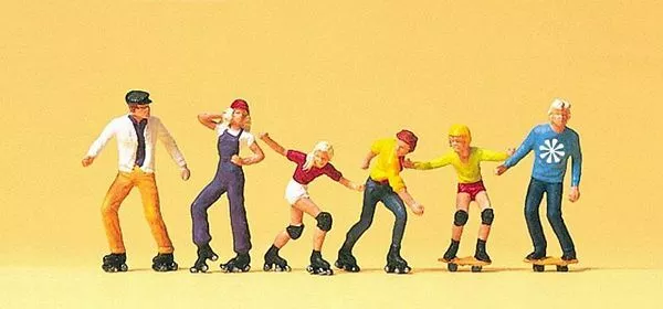 Preiser 10074 HO Scale Pedestrians -- Rollerskaters & Skateboarders pkg(6)
