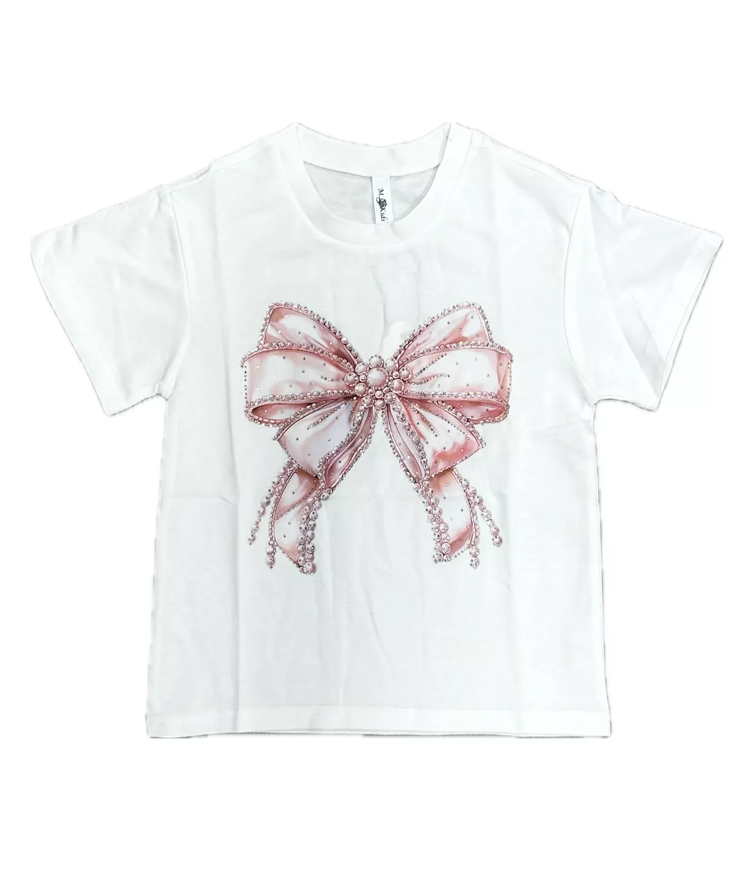 Rhinestone Bow Tee- White