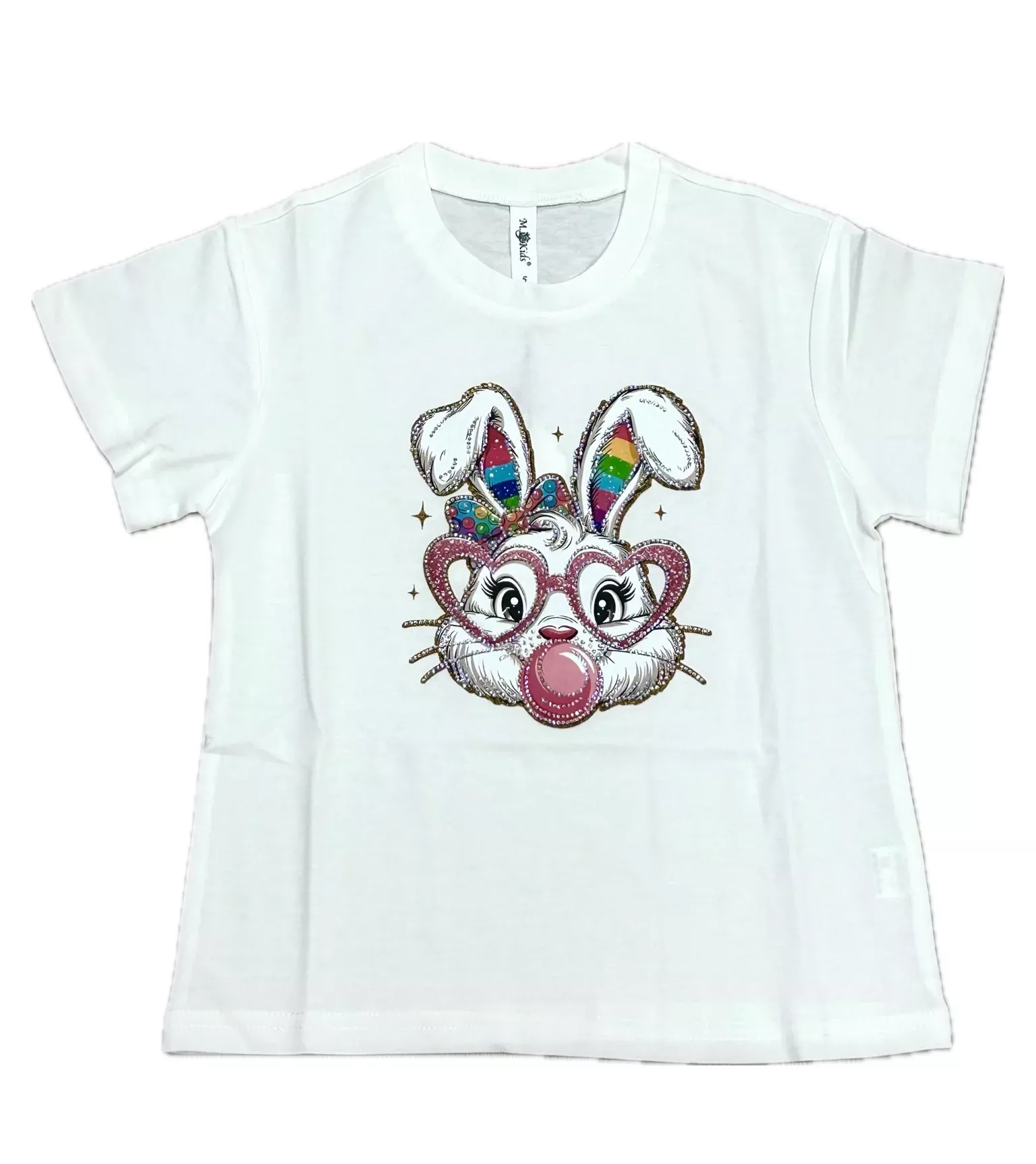Rhinestone Bubblegum Bunny Tee- White