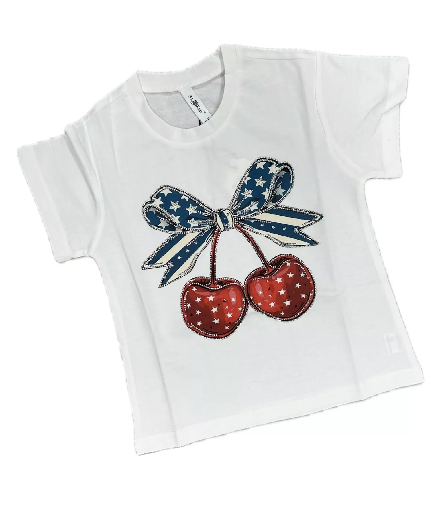 Rhinestone Patriotic Cherries Tee- White