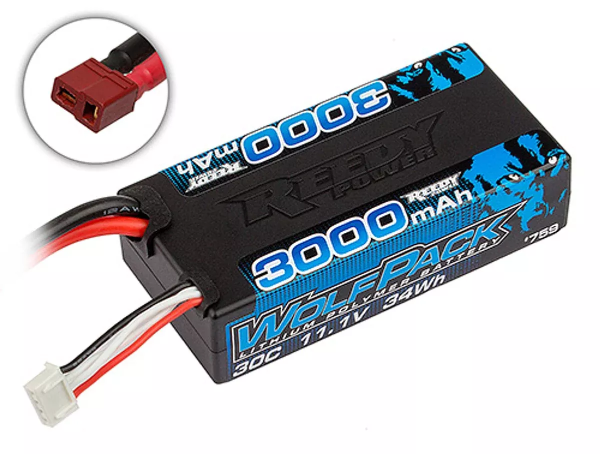 Team AssociatedReedy 759 3000mAh Wolfpack 11.1 3SV LiPo Shorty Battery with T-Plug Connector